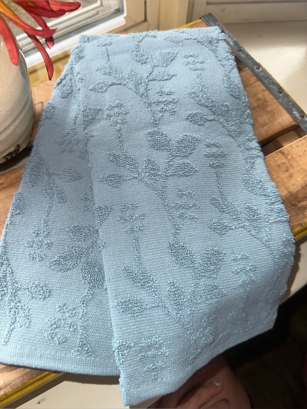 Light Blue Embossed Floral Kitchen Towel - Unbranded - Picture 3 of 5